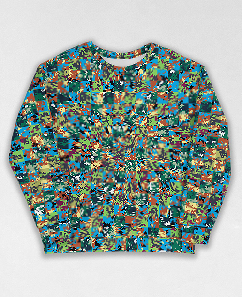 Tie-Dye-Camo Sweatshirt #0002. All over print, precision-cut, and hand-sewn. Super comfortable poly-cotton blend original Digital Camouflage designs by Dan Ellis vague.paris