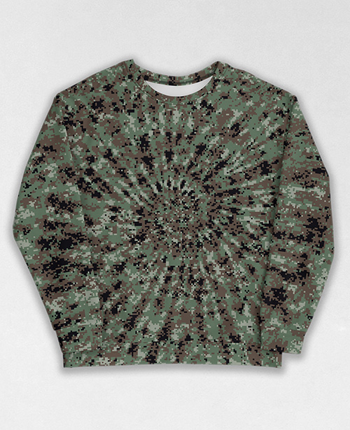 Tie-Dye-Camo Sweatshirt #0004. All over print, precision-cut, and hand-sewn. Super comfortable poly-cotton blend original Digital Camouflage designs by Dan Ellis vague.paris