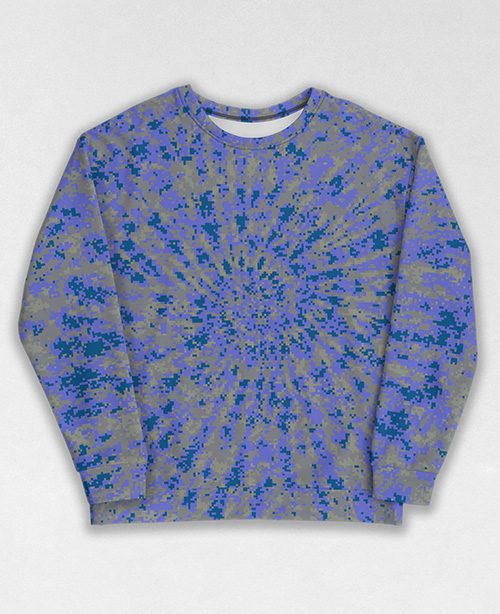 Tie-Dye-Camo Sweatshirt #0005. All over print, precision-cut, and hand-sewn. Super comfortable poly-cotton blend original Digital Camouflage designs by Dan Ellis vague.paris