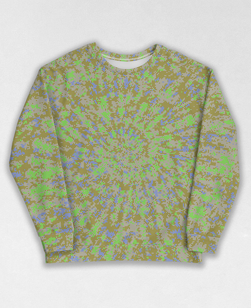 Tie-Dye-Camo Sweatshirt #0007. All over print, precision-cut, and hand-sewn. Super comfortable poly-cotton blend original Digital Camouflage designs by Dan Ellis vague.paris