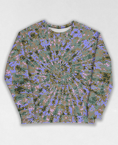 Tie-Dye-Camo Sweatshirt #0009. All over print, precision-cut, and hand-sewn. Super comfortable poly-cotton blend original Digital Camouflage designs by Dan Ellis vague.paris