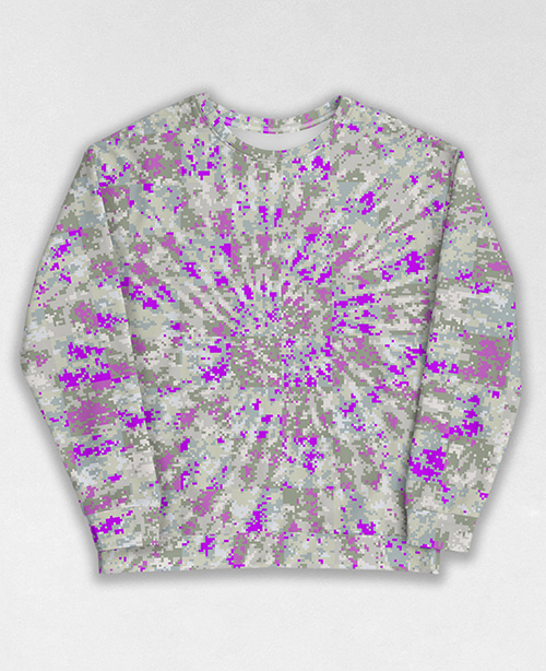 Tie-Dye-Camo Sweatshirt #0011. All over print, precision-cut, and hand-sewn. Super comfortable poly-cotton blend original Digital Camouflage designs by Dan Ellis vague.paris