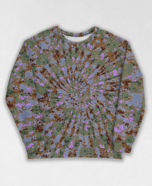 Tie-Dye-Camo Sweatshirt #0017. All over print, precision-cut, and hand-sewn. Super comfortable poly-cotton blend original Digital Camouflage designs by Dan Ellis vague.paris