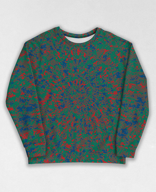 Tie-Dye-Camo Sweatshirt #0018. All over print, precision-cut, and hand-sewn. Super comfortable poly-cotton blend original Digital Camouflage designs by Dan Ellis vague.paris