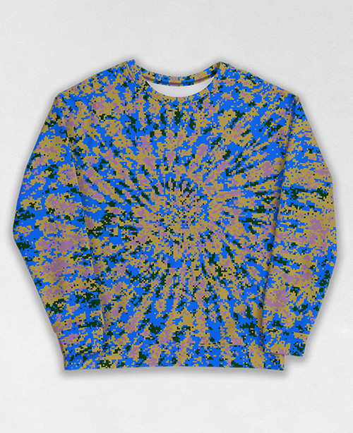 Tie-Dye-Camo Sweatshirt #0019. All over print, precision-cut, and hand-sewn. Super comfortable poly-cotton blend original Digital Camouflage designs by Dan Ellis vague.paris