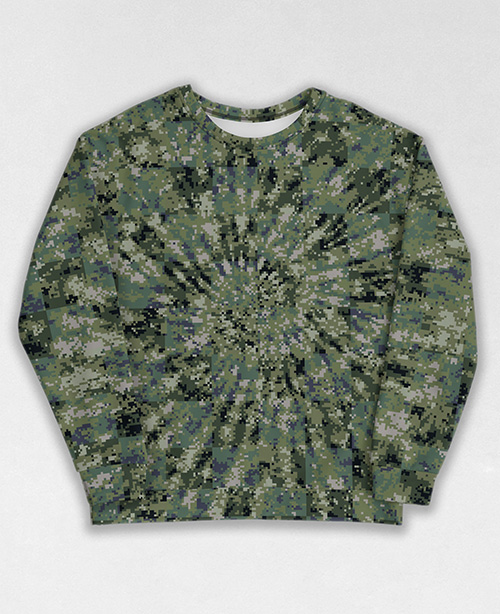 Tie-Dye-Camo Sweatshirt #0021. All over print, precision-cut, and hand-sewn. Super comfortable poly-cotton blend original Digital Camouflage designs by Dan Ellis vague.paris