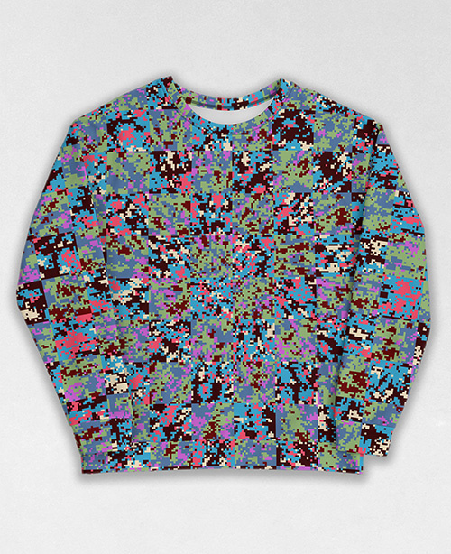 Tie-Dye-Camo Sweatshirt #0022. All over print, precision-cut, and hand-sewn. Super comfortable poly-cotton blend original Digital Camouflage designs by Dan Ellis vague.paris