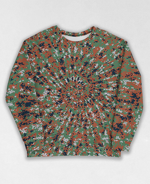 Tie-Dye-Camo Sweatshirt #0025. All over print, precision-cut, and hand-sewn. Super comfortable poly-cotton blend original Digital Camouflage designs by Dan Ellis vague.paris