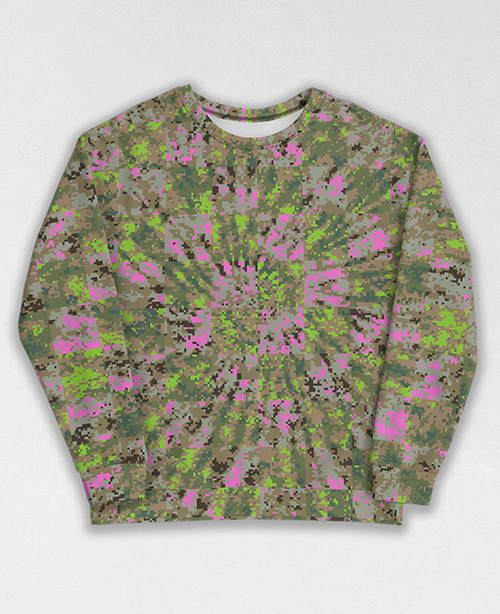 Tie-Dye-Camo Sweatshirt #0027. All over print, precision-cut, and hand-sewn. Super comfortable poly-cotton blend original Digital Camouflage designs by Dan Ellis vague.paris