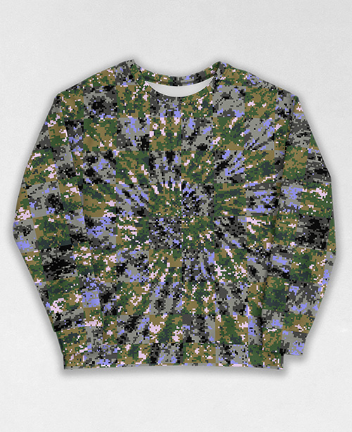 Tie-Dye-Camo Sweatshirt #0029. All over print, precision-cut, and hand-sewn. Super comfortable poly-cotton blend original Digital Camouflage designs by Dan Ellis vague.paris