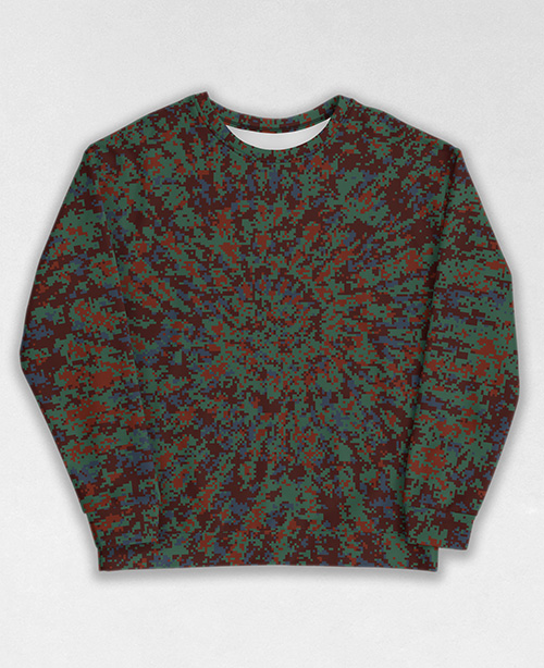 Tie-Dye-Camo Sweatshirt #0030. All over print, precision-cut, and hand-sewn. Super comfortable poly-cotton blend original Digital Camouflage designs by Dan Ellis vague.paris