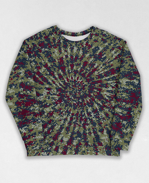 Tie-Dye-Camo Sweatshirt #0033. All over print, precision-cut, and hand-sewn. Super comfortable poly-cotton blend original Digital Camouflage designs by Dan Ellis vague.paris