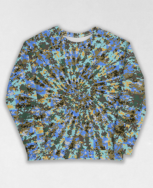 Tie-Dye-Camo Sweatshirt #0034. All over print, precision-cut, and hand-sewn. Super comfortable poly-cotton blend original Digital Camouflage designs by Dan Ellis vague.paris