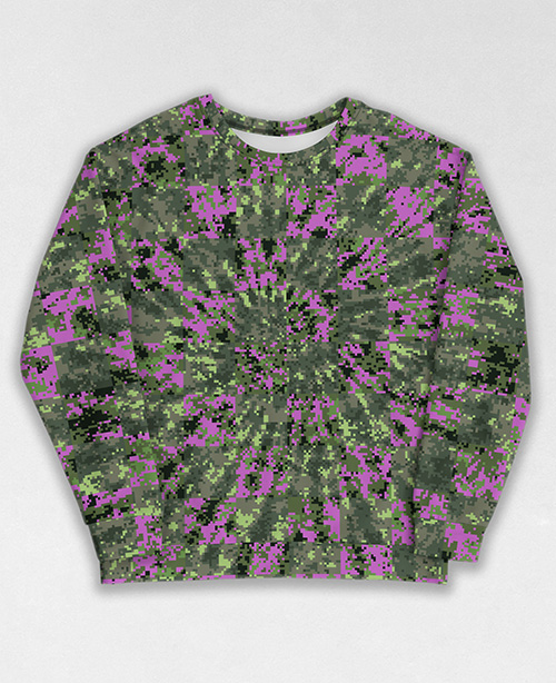 Tie-Dye-Camo Sweatshirt #0040. All over print, precision-cut, and hand-sewn. Super comfortable poly-cotton blend original Digital Camouflage designs by Dan Ellis vague.paris