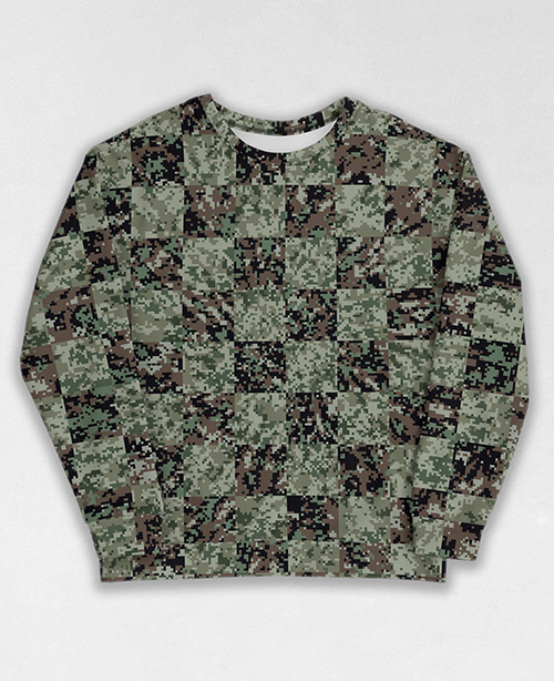 Tie-Dye-Camo Sweatshirt #0042. All over print, precision-cut, and hand-sewn. Super comfortable poly-cotton blend original Digital Camouflage designs by Dan Ellis vague.paris