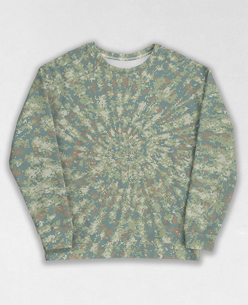 Tie-Dye-Camo Sweatshirt #0044. All over print, precision-cut, and hand-sewn. Super comfortable poly-cotton blend original Digital Camouflage designs by Dan Ellis vague.paris