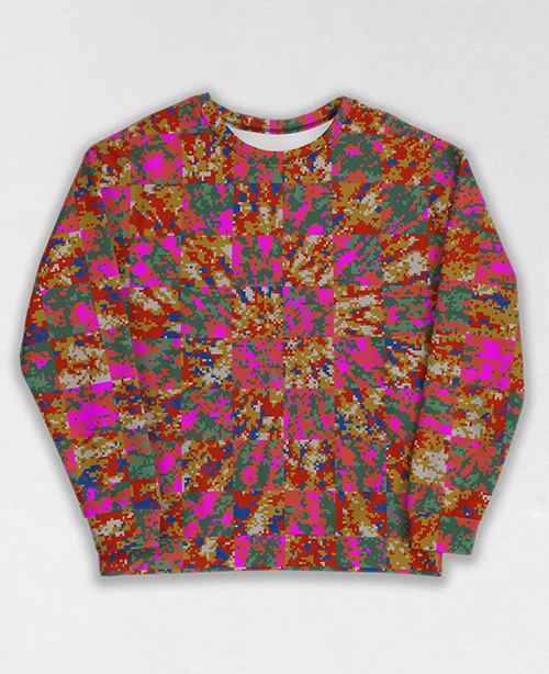 Tie-Dye-Camo Sweatshirt #0046. All over print, precision-cut, and hand-sewn. Super comfortable poly-cotton blend original Digital Camouflage designs by Dan Ellis vague.paris