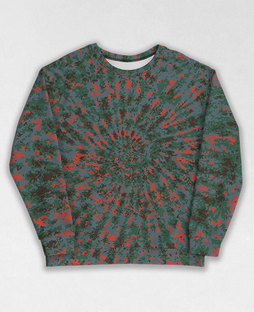 Tie-Dye-Camo Sweatshirt #0048. All over print, precision-cut, and hand-sewn. Super comfortable poly-cotton blend original Digital Camouflage designs by Dan Ellis vague.paris