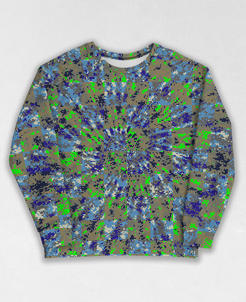 Tie-Dye-Camo Sweatshirt #0049. All over print, precision-cut, and hand-sewn. Super comfortable poly-cotton blend original Digital Camouflage designs by Dan Ellis vague.paris