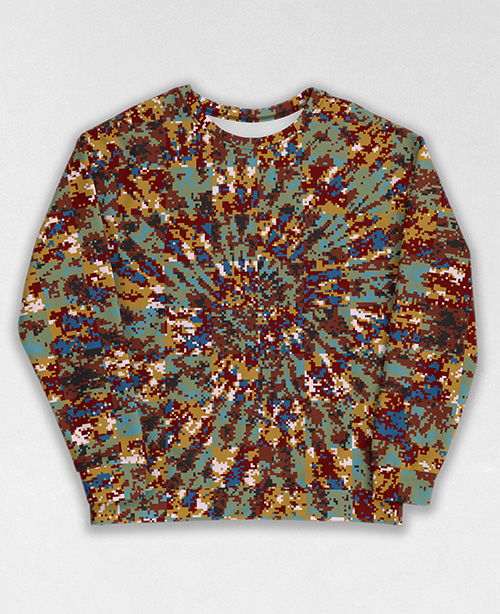 Tie-Dye-Camo Sweatshirt #0055. All over print, precision-cut, and hand-sewn. Super comfortable poly-cotton blend original Digital Camouflage designs by Dan Ellis vague.paris