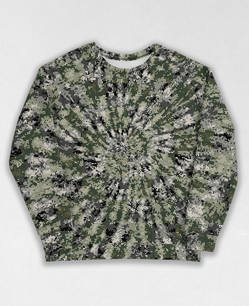 Tie-Dye-Camo Sweatshirt #0060. All over print, precision-cut, and hand-sewn. Super comfortable poly-cotton blend original Digital Camouflage designs by Dan Ellis vague.paris