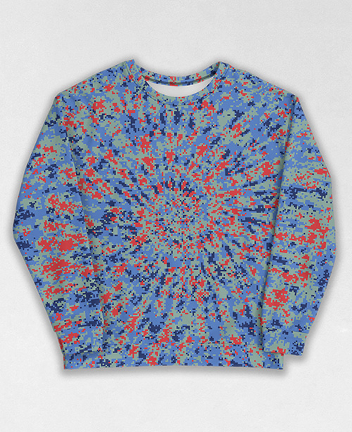 Tie-Dye-Camo Sweatshirt #0061. All over print, precision-cut, and hand-sewn. Super comfortable poly-cotton blend original Digital Camouflage designs by Dan Ellis vague.paris