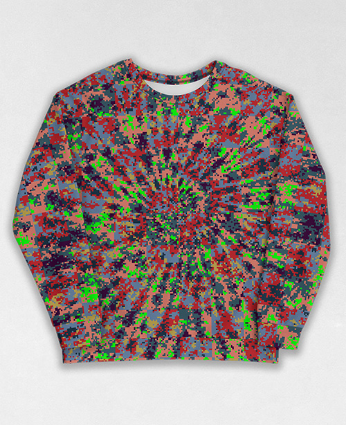 Tie-Dye-Camo Sweatshirt #0062. All over print, precision-cut, and hand-sewn. Super comfortable poly-cotton blend original Digital Camouflage designs by Dan Ellis vague.paris