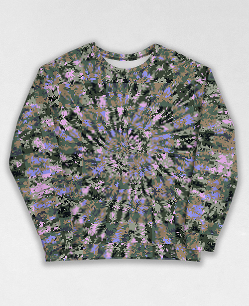 Tie-Dye-Camo Sweatshirt #0063. All over print, precision-cut, and hand-sewn. Super comfortable poly-cotton blend original Digital Camouflage designs by Dan Ellis vague.paris