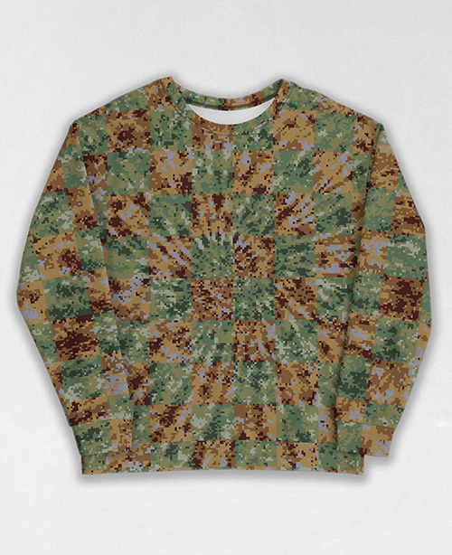 Tie-Dye-Camo Sweatshirt #0064. All over print, precision-cut, and hand-sewn. Super comfortable poly-cotton blend original Digital Camouflage designs by Dan Ellis vague.paris