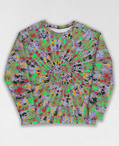 Tie-Dye-Camo Sweatshirt #0066. All over print, precision-cut, and hand-sewn. Super comfortable poly-cotton blend original Digital Camouflage designs by Dan Ellis vague.paris