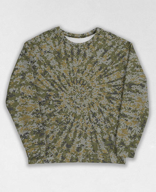 Tie-Dye-Camo Sweatshirt #0068. All over print, precision-cut, and hand-sewn. Super comfortable poly-cotton blend original Digital Camouflage designs by Dan Ellis vague.paris