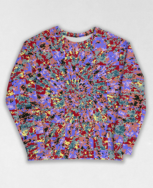 Tie-Dye-Camo Sweatshirt #0069. All over print, precision-cut, and hand-sewn. Super comfortable poly-cotton blend original Digital Camouflage designs by Dan Ellis vague.paris