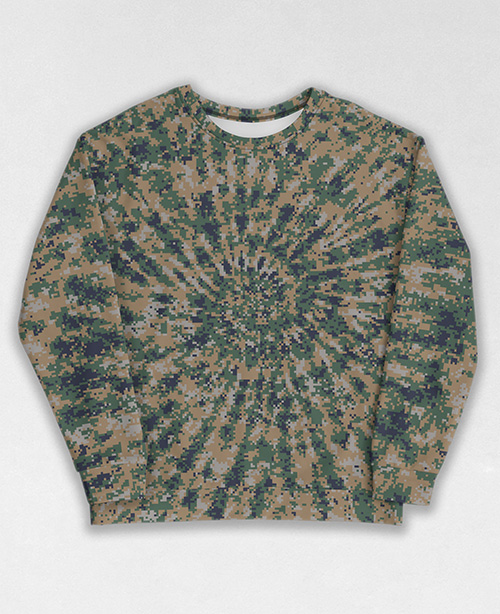 Tie-Dye-Camo Sweatshirt #0074. All over print, precision-cut, and hand-sewn. Super comfortable poly-cotton blend original Digital Camouflage designs by Dan Ellis vague.paris