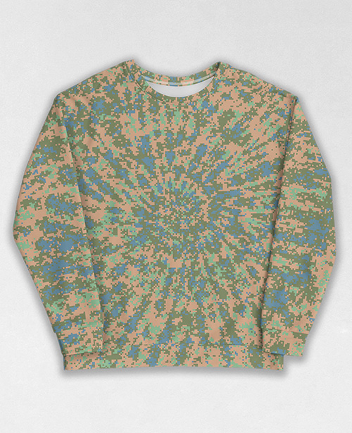 Tie-Dye-Camo Sweatshirt #0075. All over print, precision-cut, and hand-sewn. Super comfortable poly-cotton blend original Digital Camouflage designs by Dan Ellis vague.paris