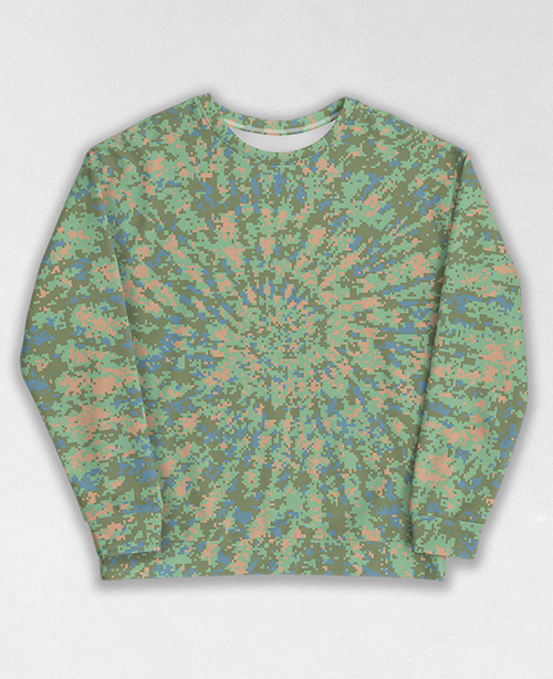 Tie-Dye-Camo Sweatshirt #0076. All over print, precision-cut, and hand-sewn. Super comfortable poly-cotton blend original Digital Camouflage designs by Dan Ellis vague.paris