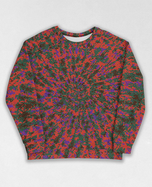 Tie-Dye-Camo Sweatshirt #0078. All over print, precision-cut, and hand-sewn. Super comfortable poly-cotton blend original Digital Camouflage designs by Dan Ellis vague.paris