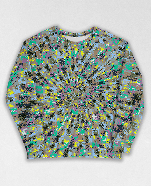 Tie-Dye-Camo Sweatshirt #0082. All over print, precision-cut, and hand-sewn. Super comfortable poly-cotton blend original Digital Camouflage designs by Dan Ellis vague.paris