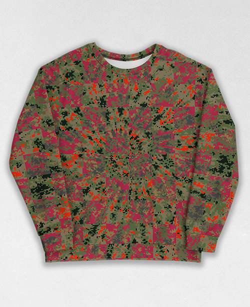 Tie-Dye-Camo Sweatshirt #0085. All over print, precision-cut, and hand-sewn. Super comfortable poly-cotton blend original Digital Camouflage designs by Dan Ellis vague.paris