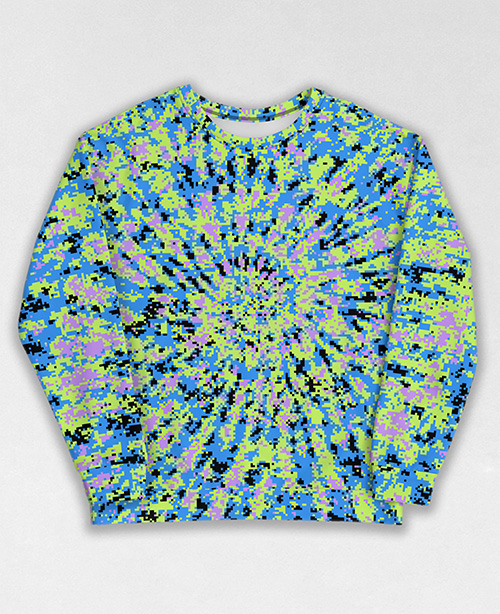 Tie-Dye-Camo Sweatshirt #0088. All over print, precision-cut, and hand-sewn. Super comfortable poly-cotton blend original Digital Camouflage designs by Dan Ellis vague.paris