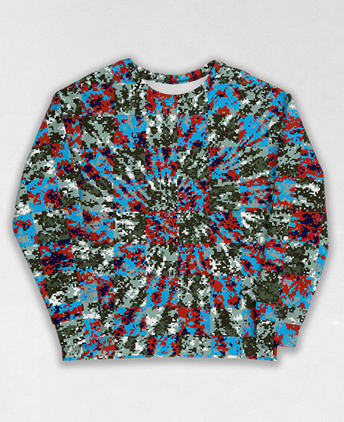 Tie-Dye-Camo Sweatshirt #0092. All over print, precision-cut, and hand-sewn. Super comfortable poly-cotton blend original Digital Camouflage designs by Dan Ellis vague.paris