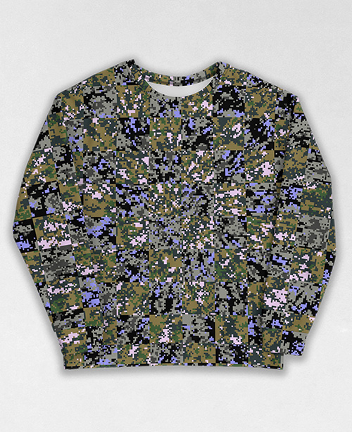 Tie-Dye-Camo Sweatshirt #0096. All over print, precision-cut, and hand-sewn. Super comfortable poly-cotton blend original Digital Camouflage designs by Dan Ellis vague.paris