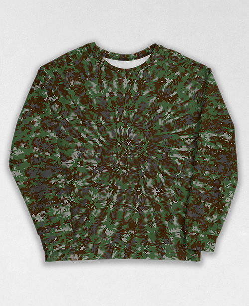 Tie-Dye-Camo Sweatshirt #0097. All over print, precision-cut, and hand-sewn. Super comfortable poly-cotton blend original Digital Camouflage designs by Dan Ellis vague.paris