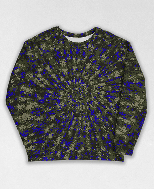 Tie-Dye-Camo Sweatshirt #0098. All over print, precision-cut, and hand-sewn. Super comfortable poly-cotton blend original Digital Camouflage designs by Dan Ellis vague.paris