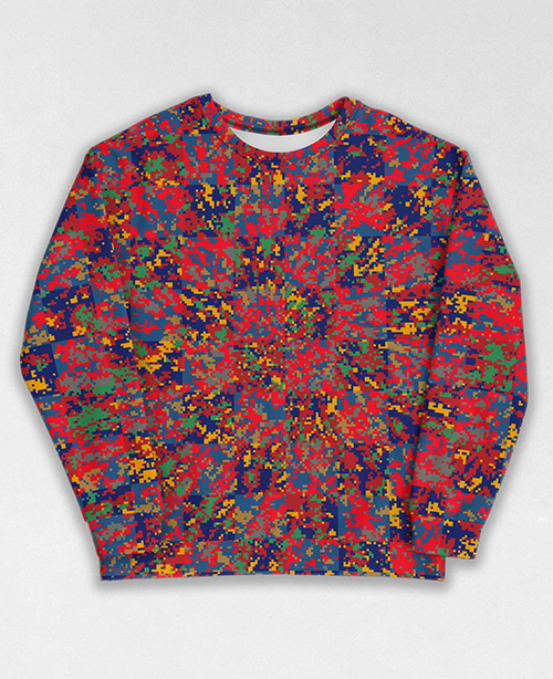 Tie-Dye-Camo Sweatshirt #0100. All over print, precision-cut, and hand-sewn. Super comfortable poly-cotton blend original Digital Camouflage designs by Dan Ellis vague.paris