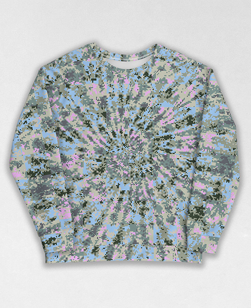 Tie-Dye-Camo Sweatshirt #0104. All over print, precision-cut, and hand-sewn. Super comfortable poly-cotton blend original Digital Camouflage designs by Dan Ellis vague.paris