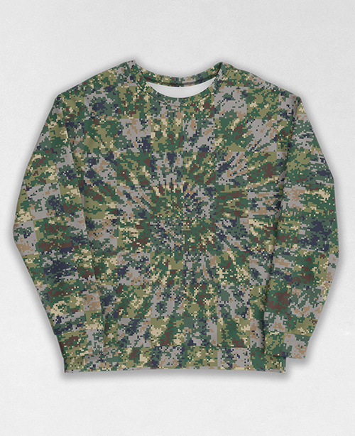 Tie-Dye-Camo Sweatshirt #0110. All over print, precision-cut, and hand-sewn. Super comfortable poly-cotton blend original Digital Camouflage designs by Dan Ellis vague.paris