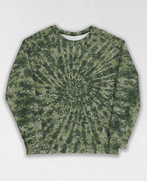 Tie-Dye-Camo Sweatshirt #0111. All over print, precision-cut, and hand-sewn. Super comfortable poly-cotton blend original Digital Camouflage designs by Dan Ellis vague.paris