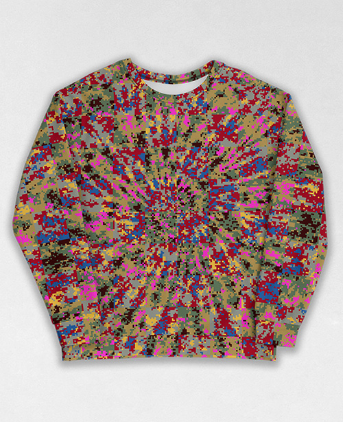 Tie-Dye-Camo Sweatshirt #0115. All over print, precision-cut, and hand-sewn. Super comfortable poly-cotton blend original Digital Camouflage designs by Dan Ellis vague.paris