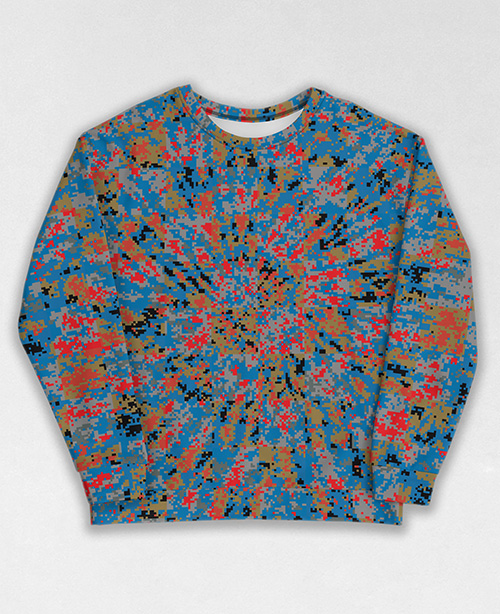 Tie-Dye-Camo Sweatshirt #0116. All over print, precision-cut, and hand-sewn. Super comfortable poly-cotton blend original Digital Camouflage designs by Dan Ellis vague.paris