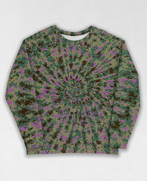 Tie-Dye-Camo Sweatshirt #0121. All over print, precision-cut, and hand-sewn. Super comfortable poly-cotton blend original Digital Camouflage designs by Dan Ellis vague.paris